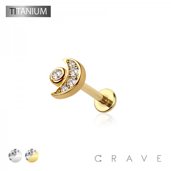 IMPLANT GRADE TITANIUM THREADLESS PUSH IN CZ MOON LABRET STUD SET